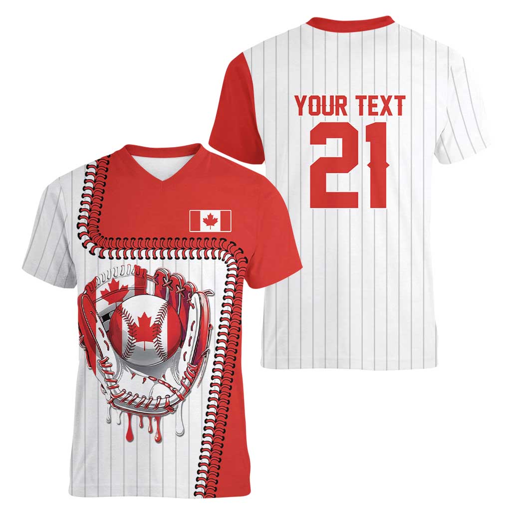 Custom Dripping Baseball Canada Women V-Neck T-Shirt