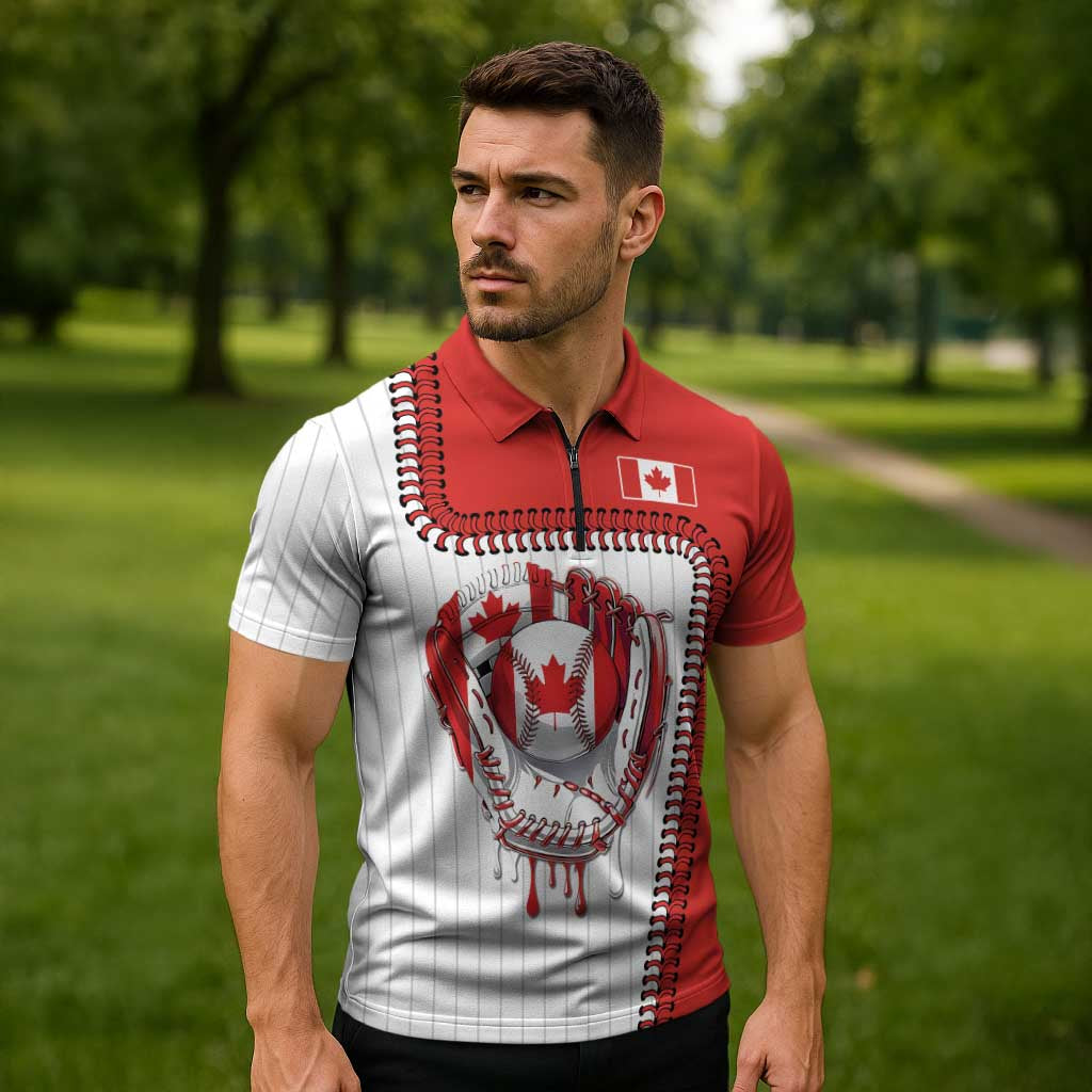 Custom Dripping Baseball Canada Zipper Polo Shirt