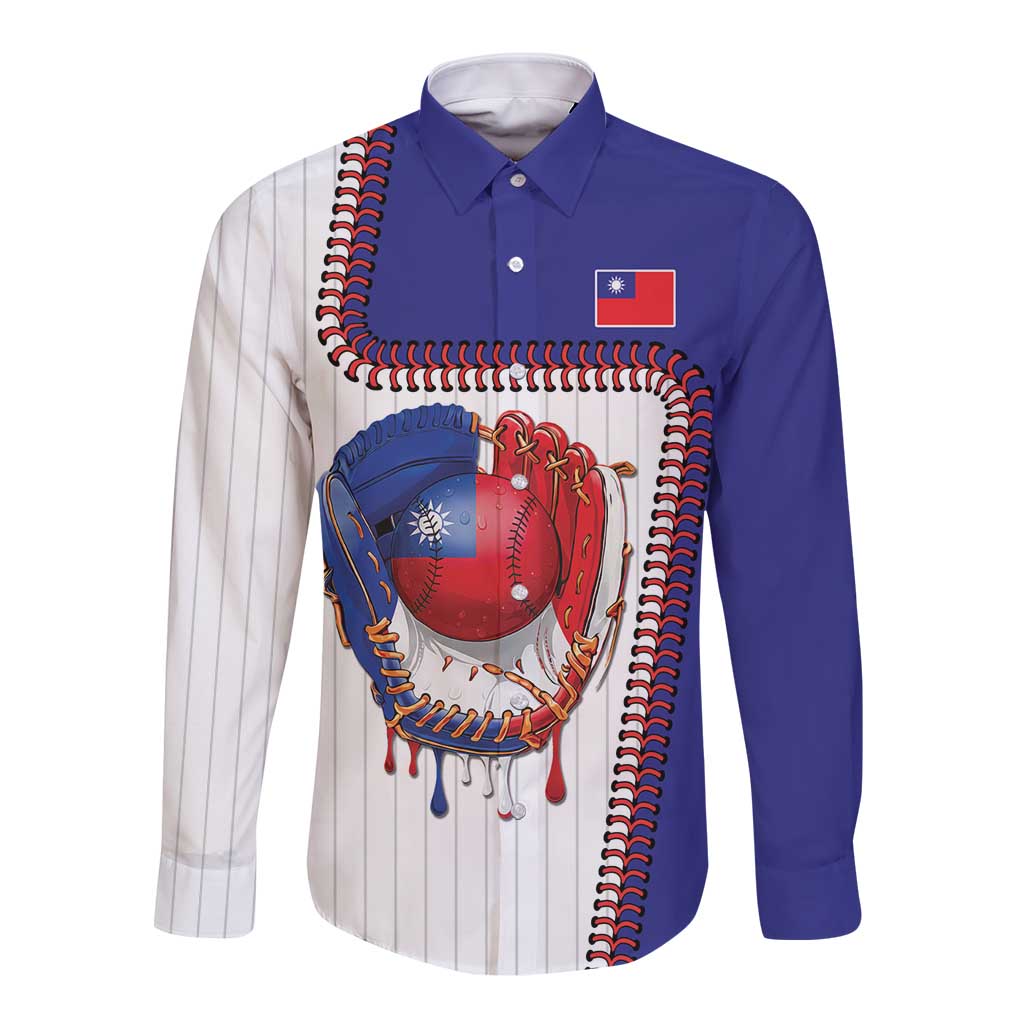 Custom Dripping Baseball Chinese Taipei Long Sleeve Button Shirt