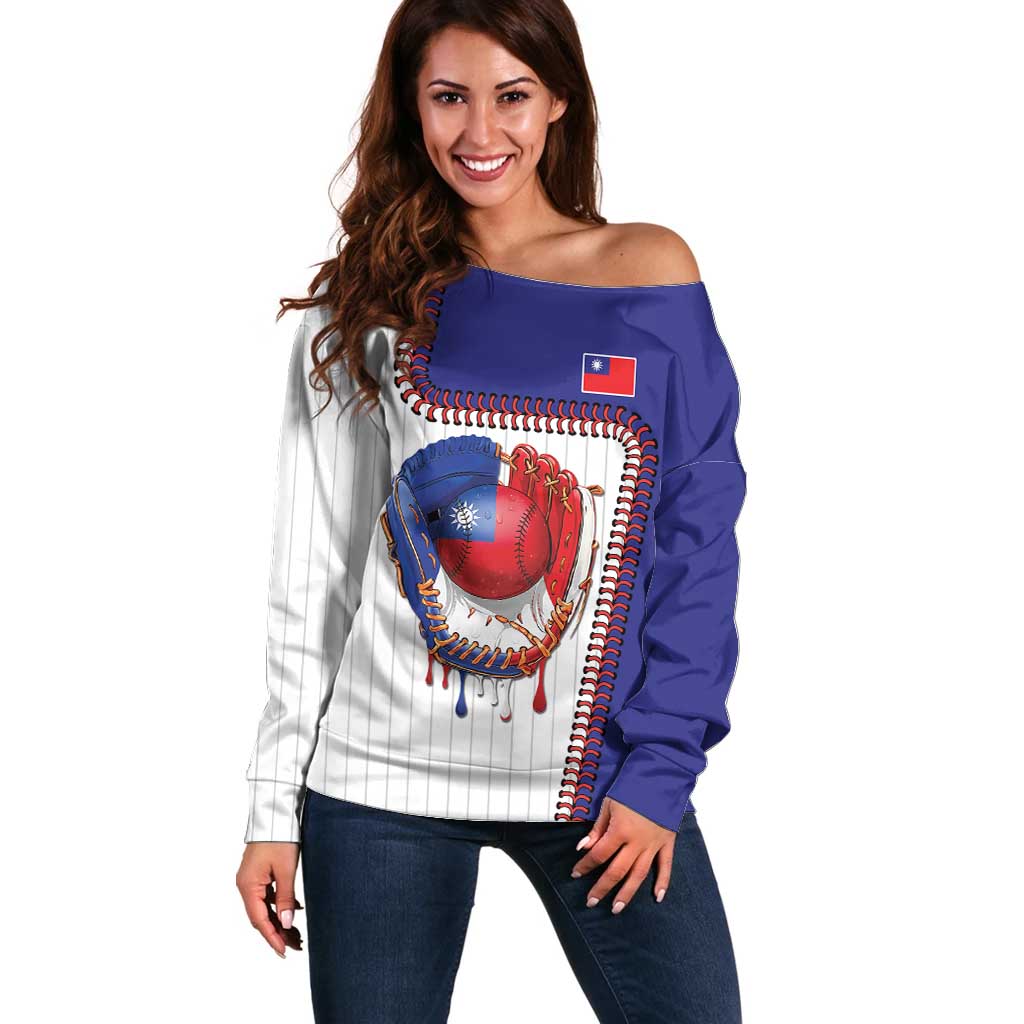 Custom Dripping Baseball Chinese Taipei Off Shoulder Sweater