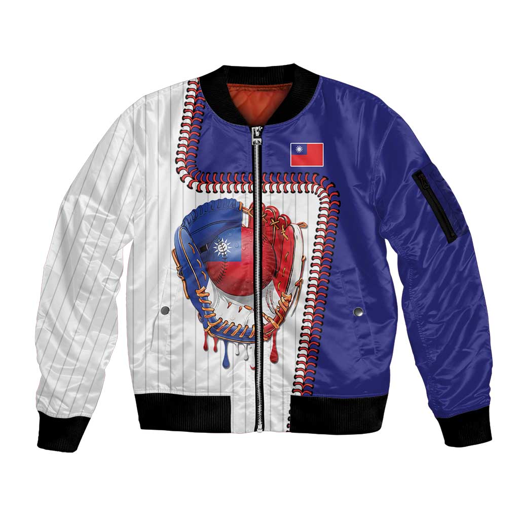 Custom Dripping Baseball Chinese Taipei Sleeve Zip Bomber Jacket