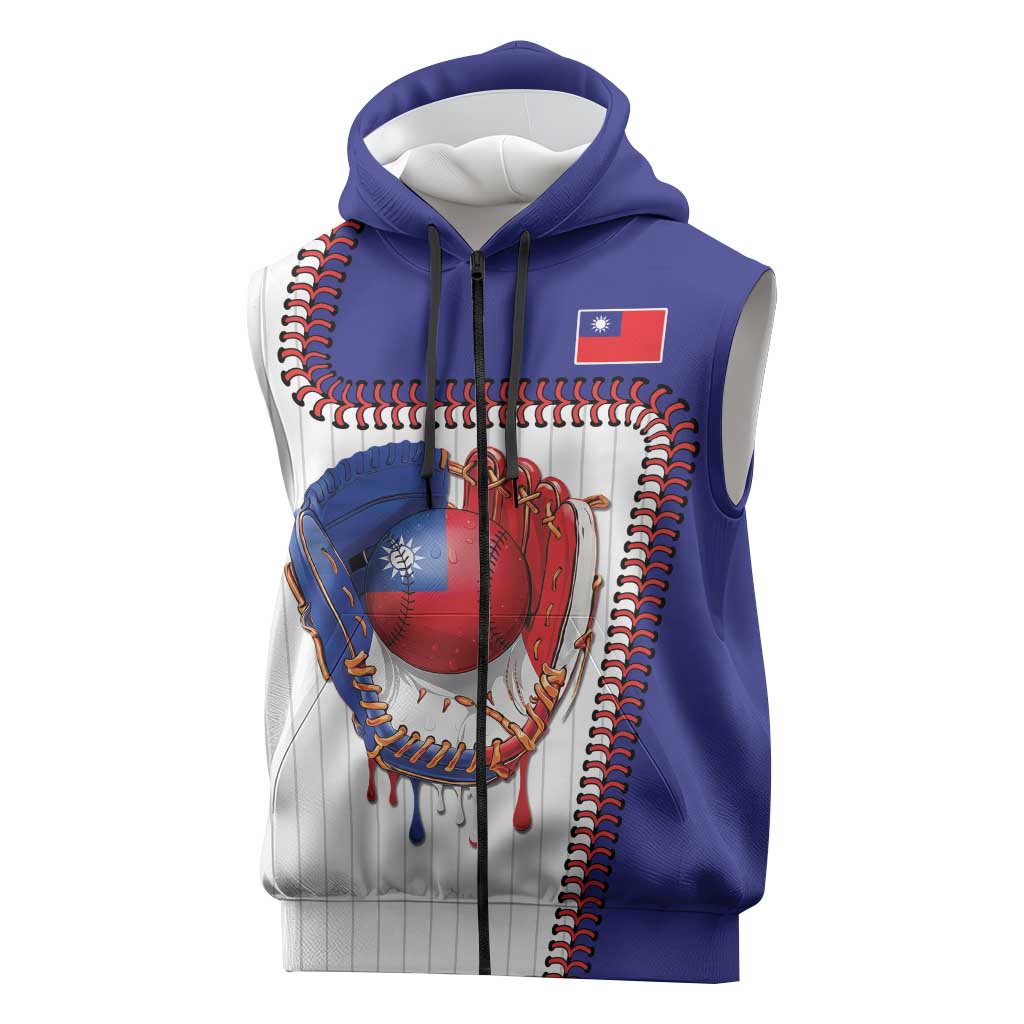 Custom Dripping Baseball Chinese Taipei Sleeveless Zip Hoodie