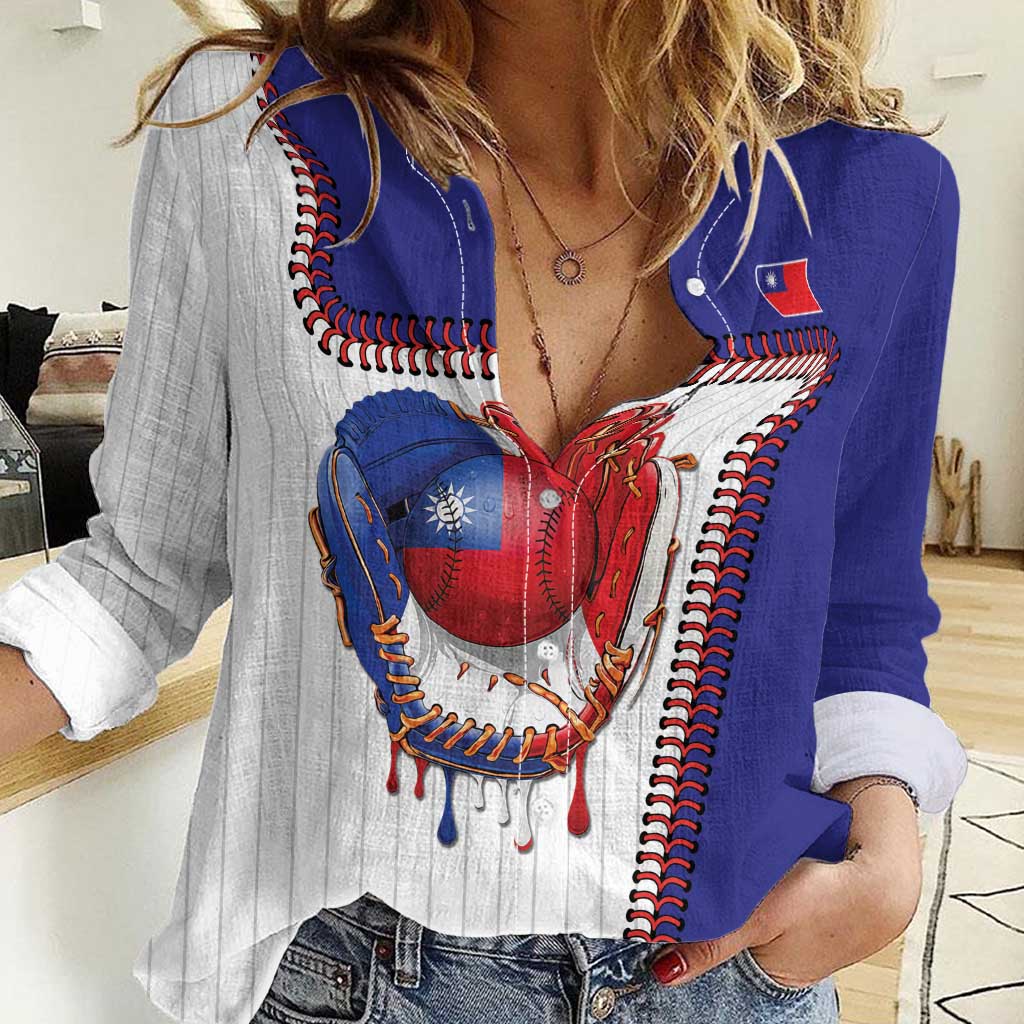 Custom Dripping Baseball Chinese Taipei Women Casual Shirt