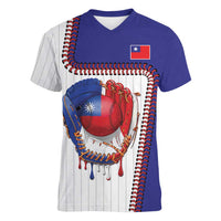 Custom Dripping Baseball Chinese Taipei Women V-Neck T-Shirt