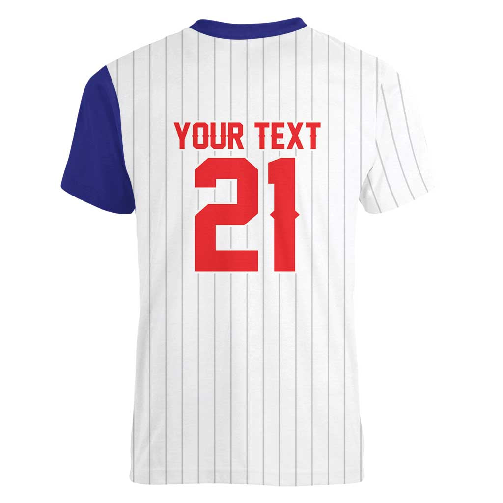 Custom Dripping Baseball Chinese Taipei Women V-Neck T-Shirt