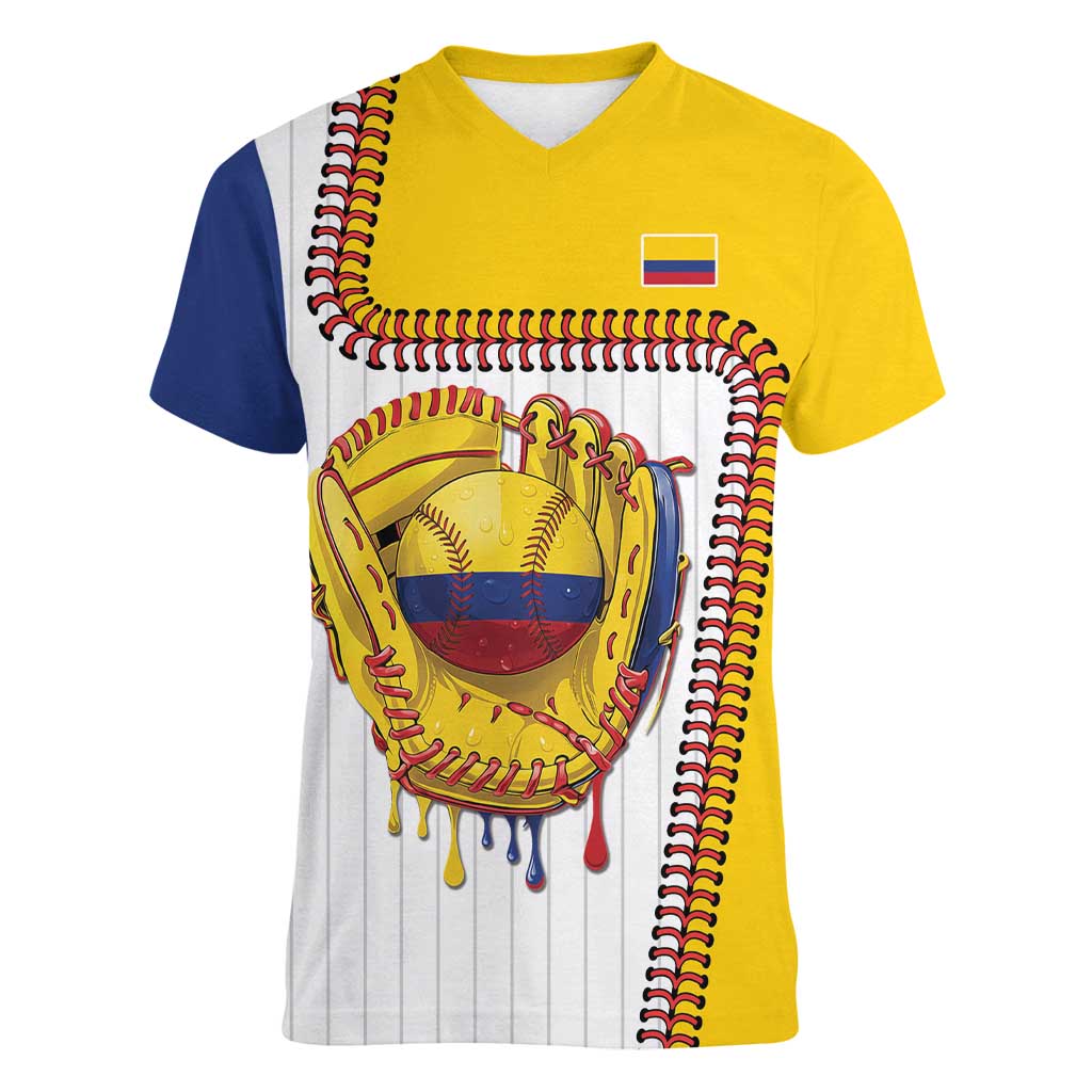 Custom Dripping Baseball Colombia Women V-Neck T-Shirt