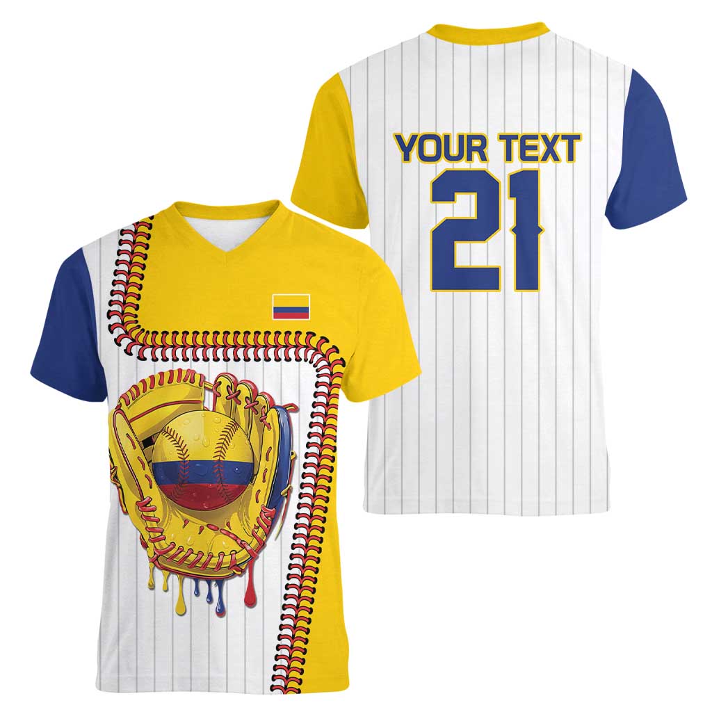 Custom Dripping Baseball Colombia Women V-Neck T-Shirt