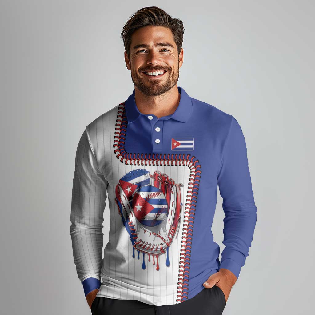 Custom Dripping Baseball Cuba Long Sleeve Polo Shirt