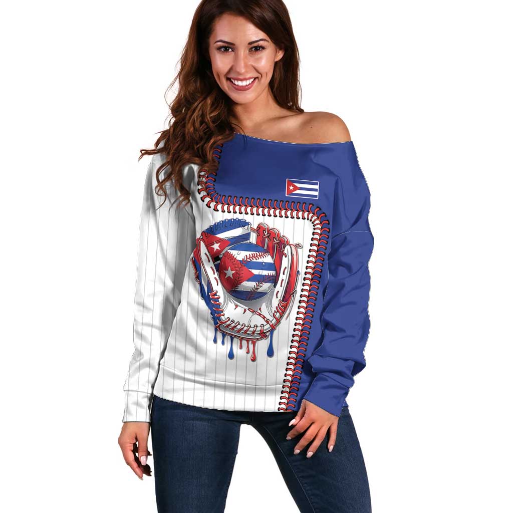 Custom Dripping Baseball Cuba Off Shoulder Sweater