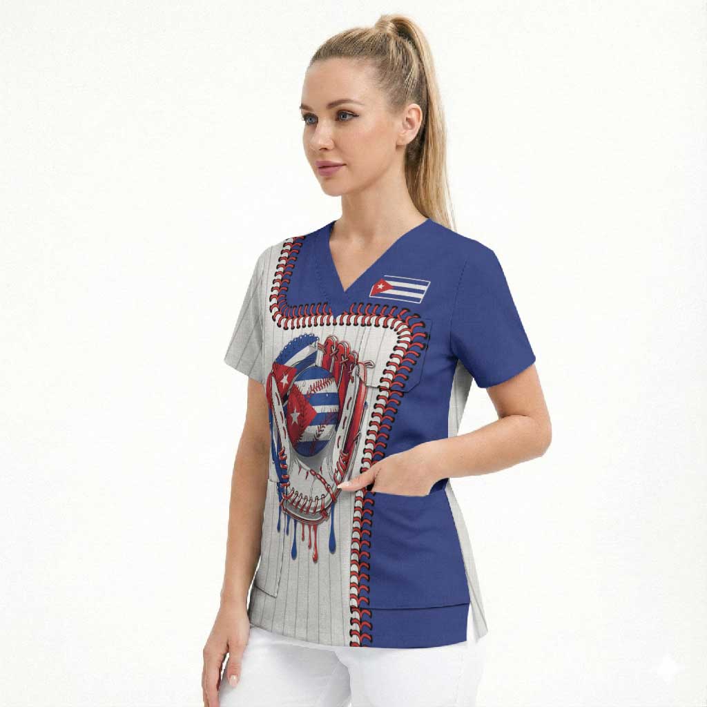 Custom Dripping Baseball Cuba Scrub Top