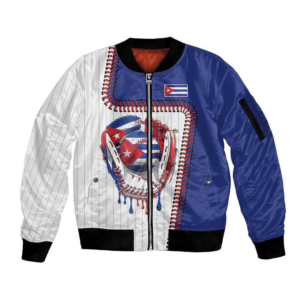 Custom Dripping Baseball Cuba Sleeve Zip Bomber Jacket