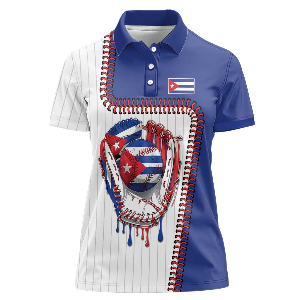 Custom Dripping Baseball Cuba Women Polo Shirt