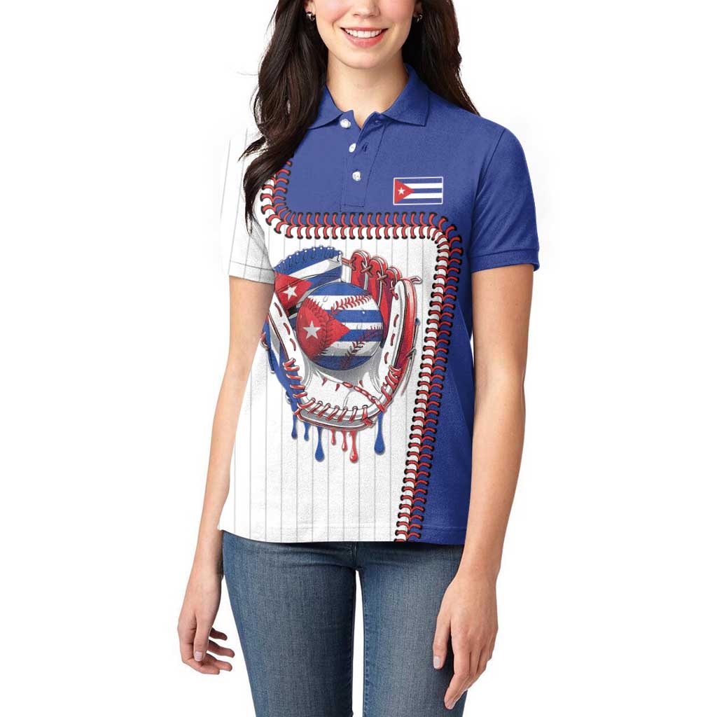 Custom Dripping Baseball Cuba Women Polo Shirt