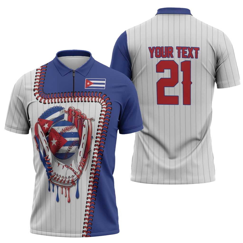 Custom Dripping Baseball Cuba Zipper Polo Shirt