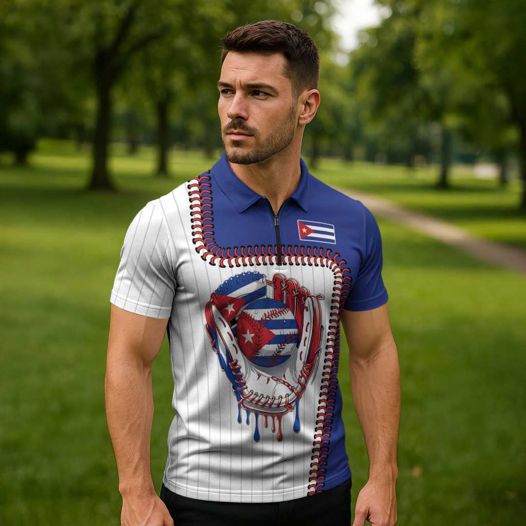 Custom Dripping Baseball Cuba Zipper Polo Shirt