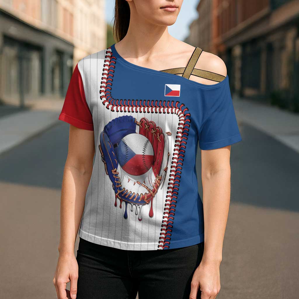 Custom Dripping Baseball Czechia Cross Shoulder Shirt