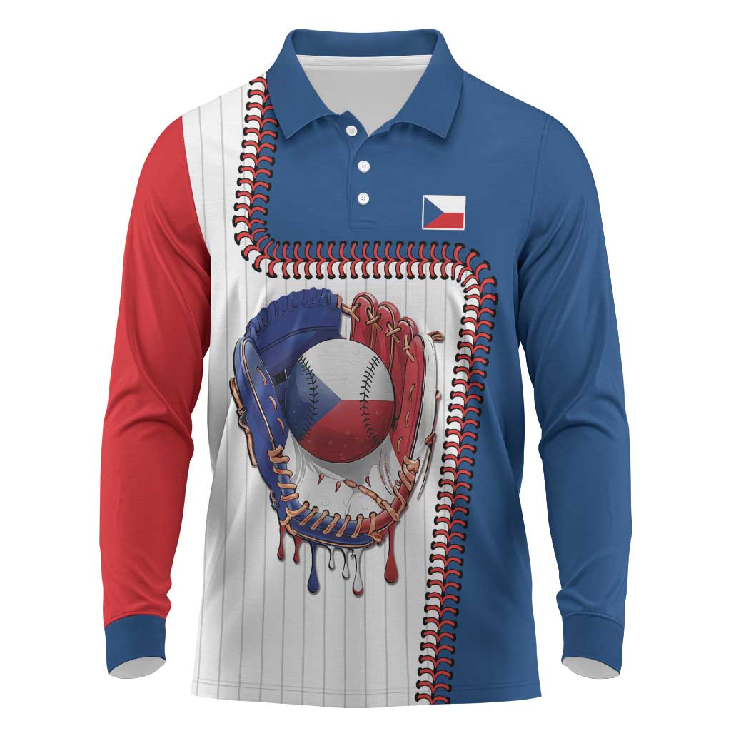 Custom Dripping Baseball Czechia Long Sleeve Polo Shirt