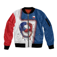 Custom Dripping Baseball Czechia Sleeve Zip Bomber Jacket