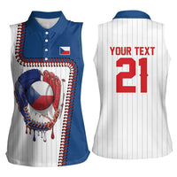 Custom Dripping Baseball Czechia Women Sleeveless Polo Shirt