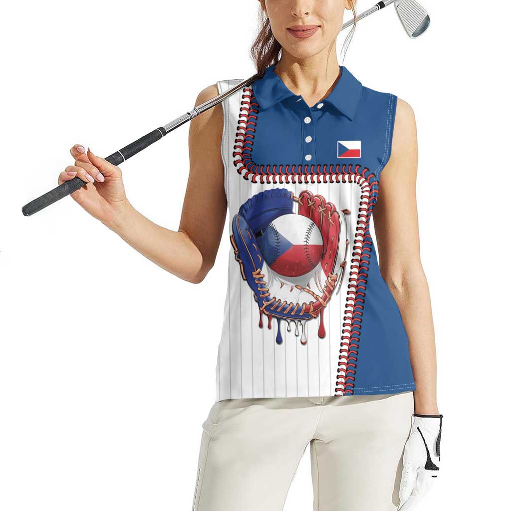 Custom Dripping Baseball Czechia Women Sleeveless Polo Shirt