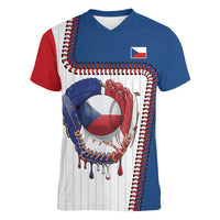 Custom Dripping Baseball Czechia Women V-Neck T-Shirt