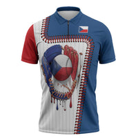 Custom Dripping Baseball Czechia Zipper Polo Shirt