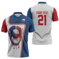 Custom Dripping Baseball Czechia Zipper Polo Shirt