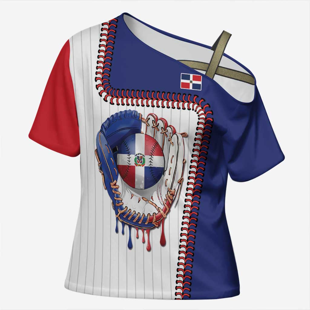 Custom Dripping Baseball Dominican Republic Cross Shoulder Shirt