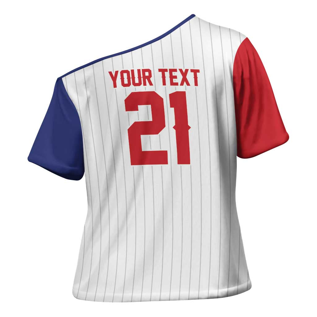Custom Dripping Baseball Dominican Republic Cross Shoulder Shirt