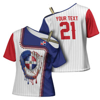 Custom Dripping Baseball Dominican Republic Cross Shoulder Shirt
