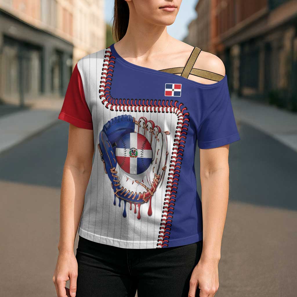 Custom Dripping Baseball Dominican Republic Cross Shoulder Shirt