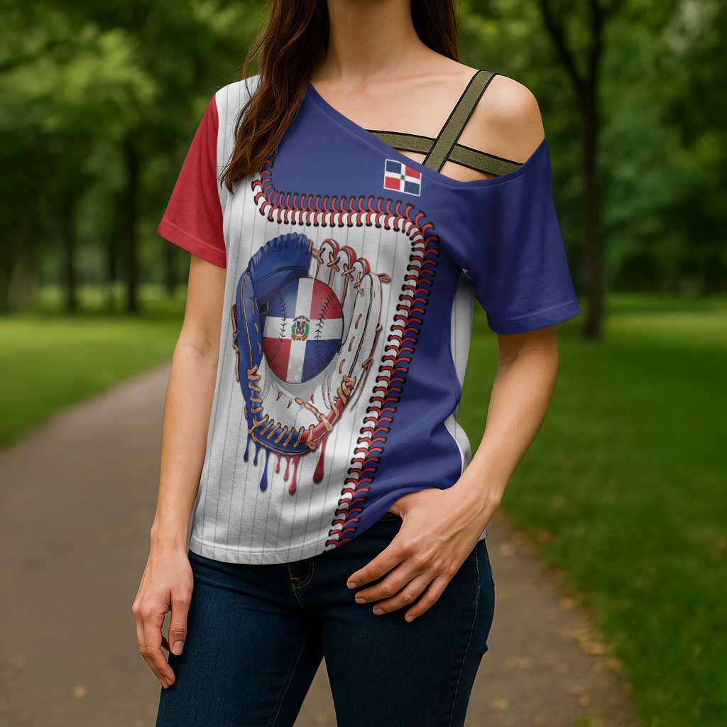 Custom Dripping Baseball Dominican Republic Cross Shoulder Shirt