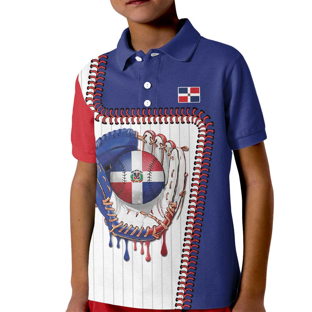 Custom Dripping Baseball Dominican Republic Kid Polo Shirt