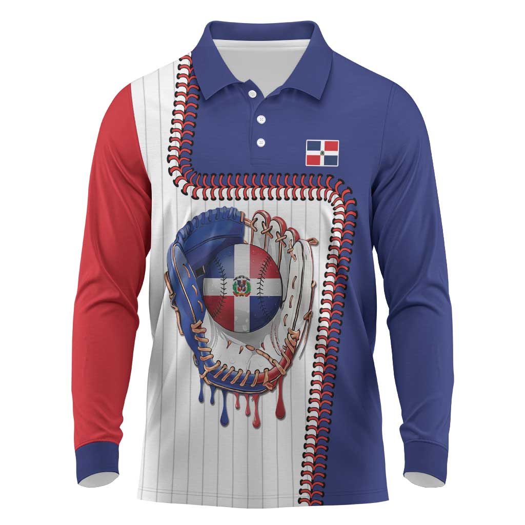Custom Dripping Baseball Dominican Republic Long Sleeve Polo Shirt