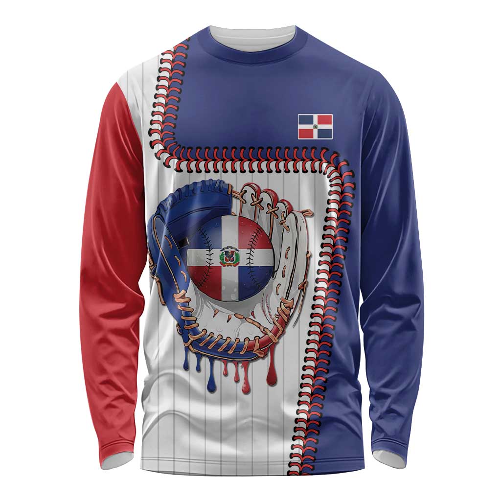 Custom Dripping Baseball Dominican Republic Long Sleeve Shirt