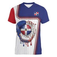 Custom Dripping Baseball Dominican Republic Women V-Neck T-Shirt