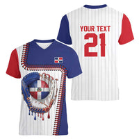 Custom Dripping Baseball Dominican Republic Women V-Neck T-Shirt