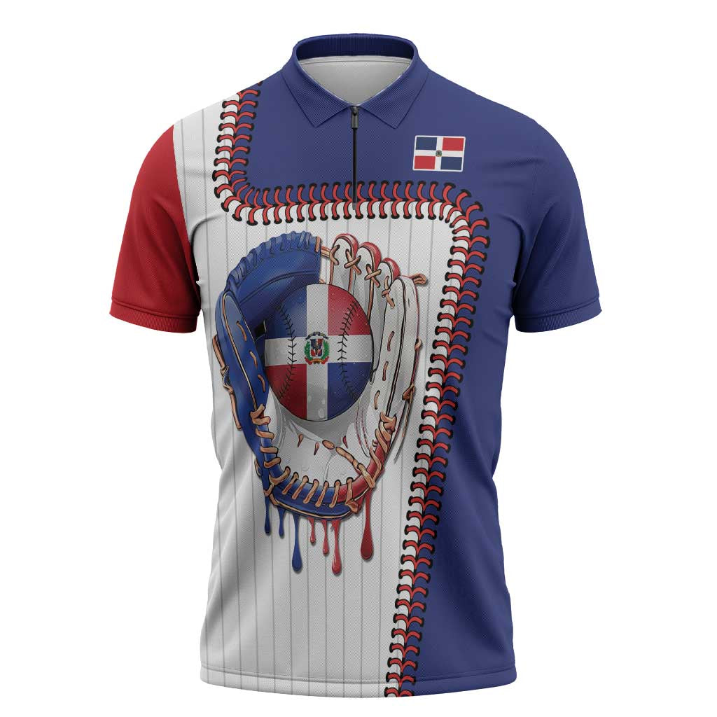 Custom Dripping Baseball Dominican Republic Zipper Polo Shirt