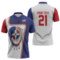 Custom Dripping Baseball Dominican Republic Zipper Polo Shirt