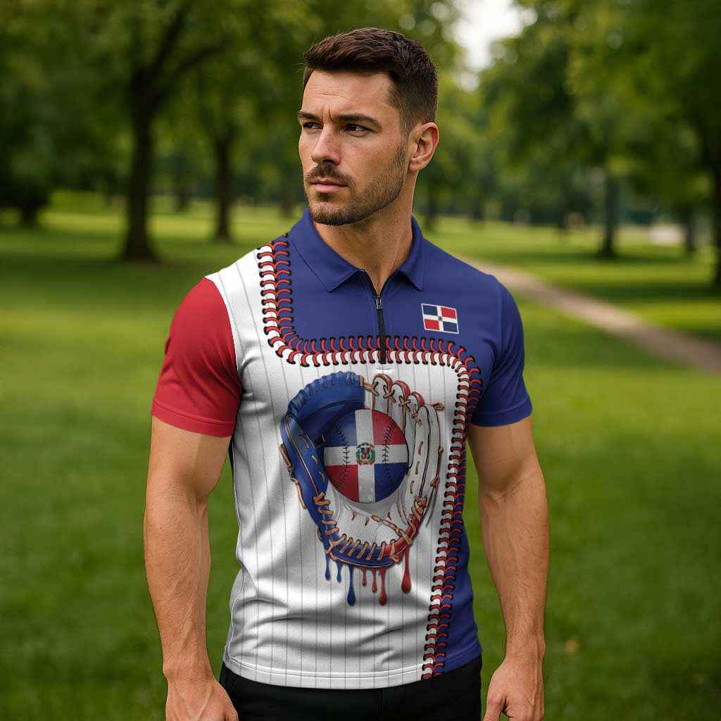 Custom Dripping Baseball Dominican Republic Zipper Polo Shirt