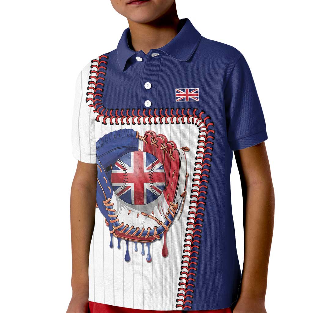 Custom Dripping Baseball Great Britain Kid Polo Shirt