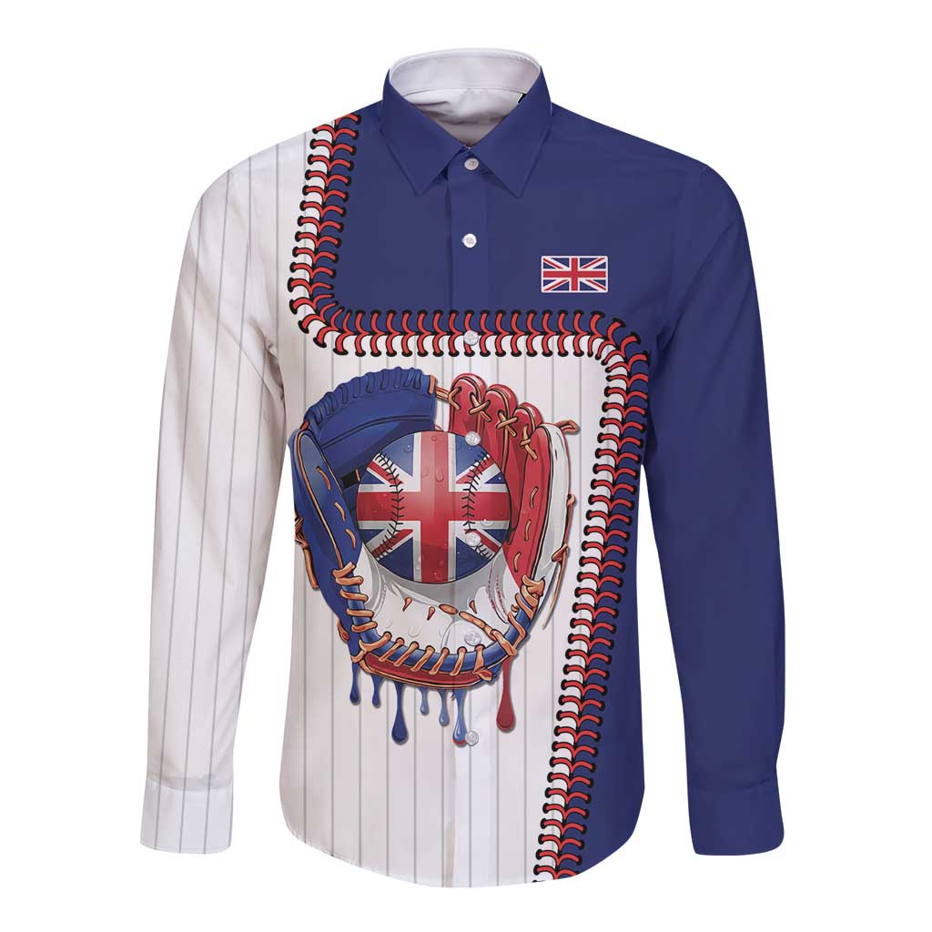 Custom Dripping Baseball Great Britain Long Sleeve Button Shirt