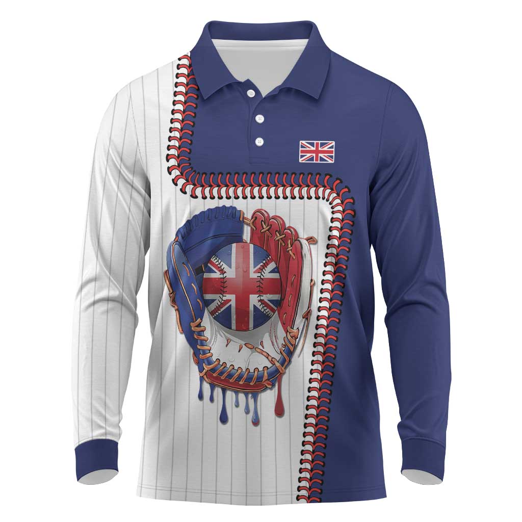 Custom Dripping Baseball Great Britain Long Sleeve Polo Shirt