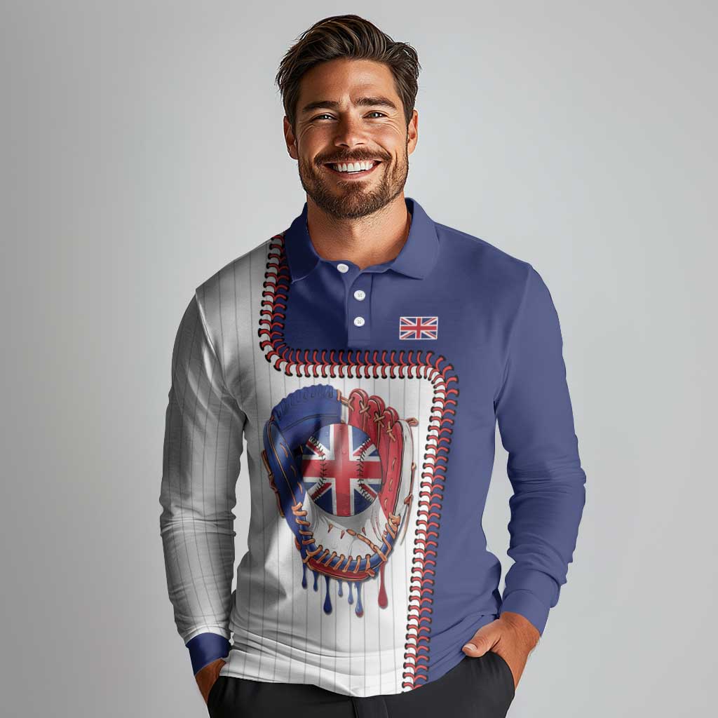 Custom Dripping Baseball Great Britain Long Sleeve Polo Shirt