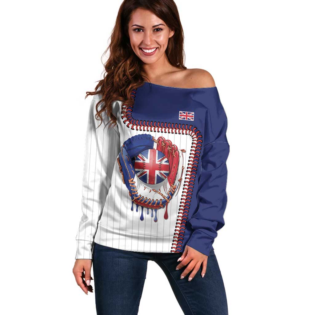 Custom Dripping Baseball Great Britain Off Shoulder Sweater