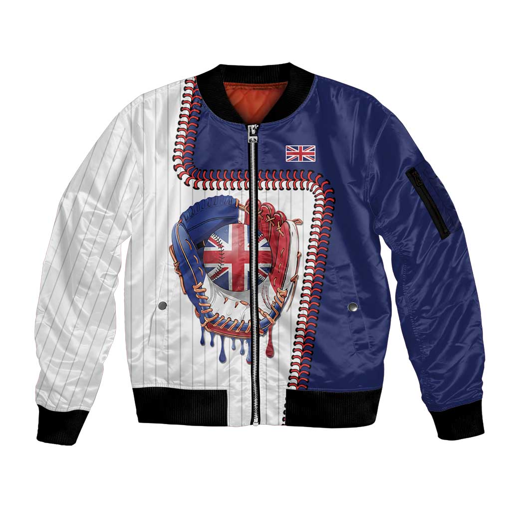 Custom Dripping Baseball Great Britain Sleeve Zip Bomber Jacket