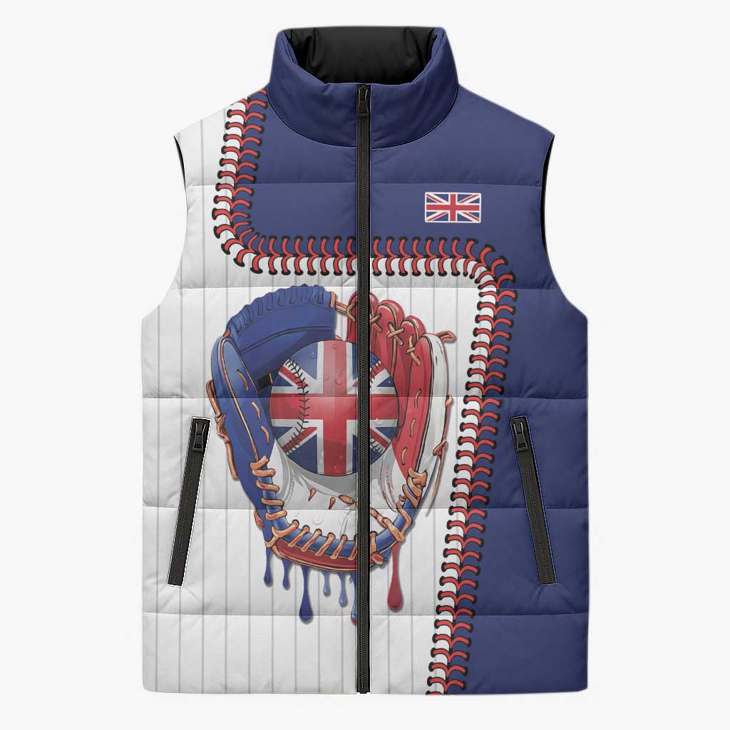 Custom Dripping Baseball Great Britain Sleeveless Puffer Jacket