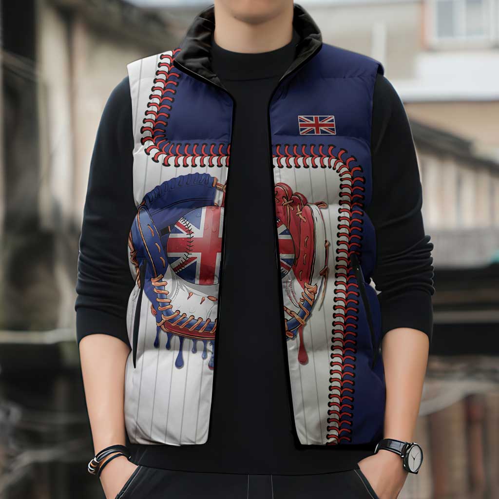 Custom Dripping Baseball Great Britain Sleeveless Puffer Jacket