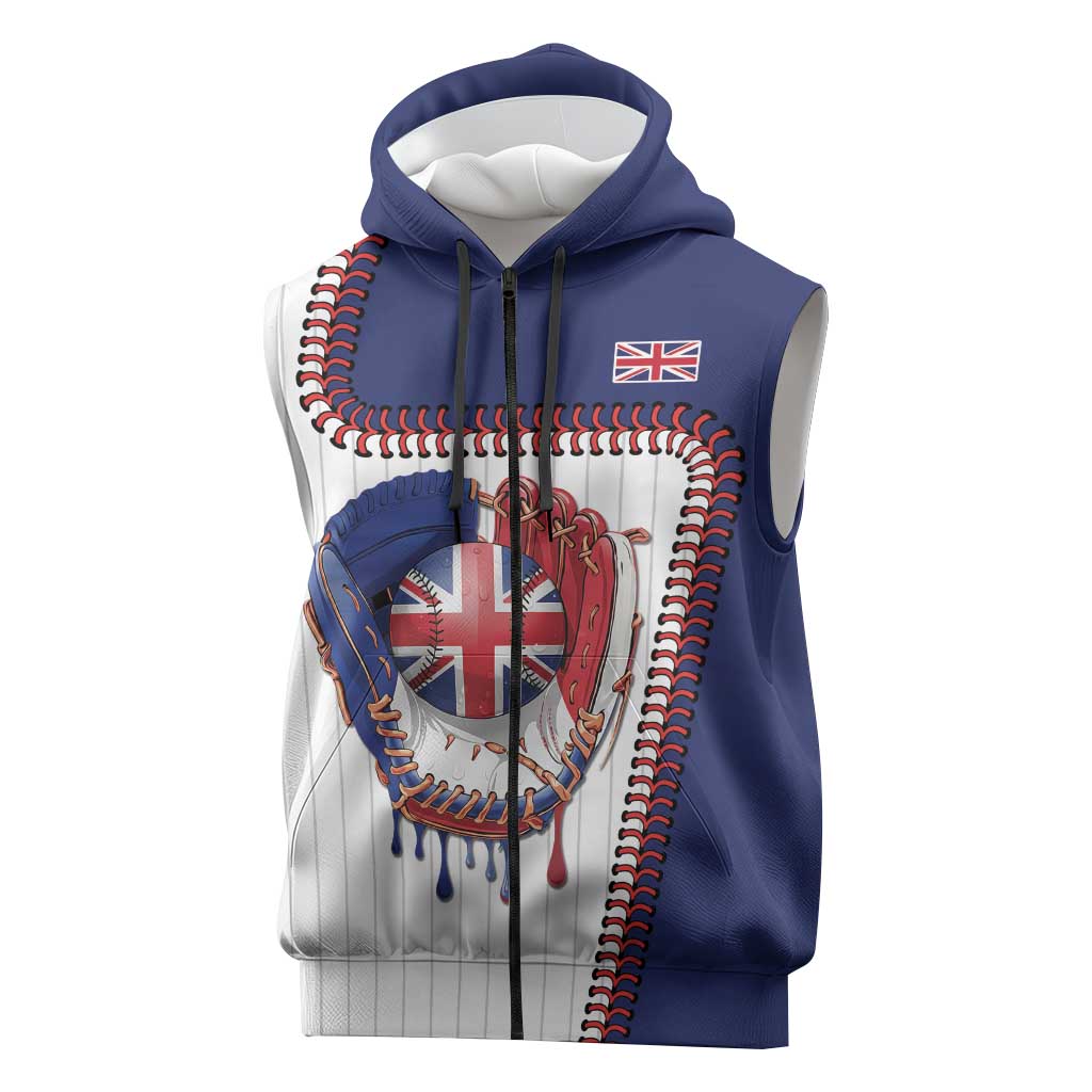 Custom Dripping Baseball Great Britain Sleeveless Zip Hoodie