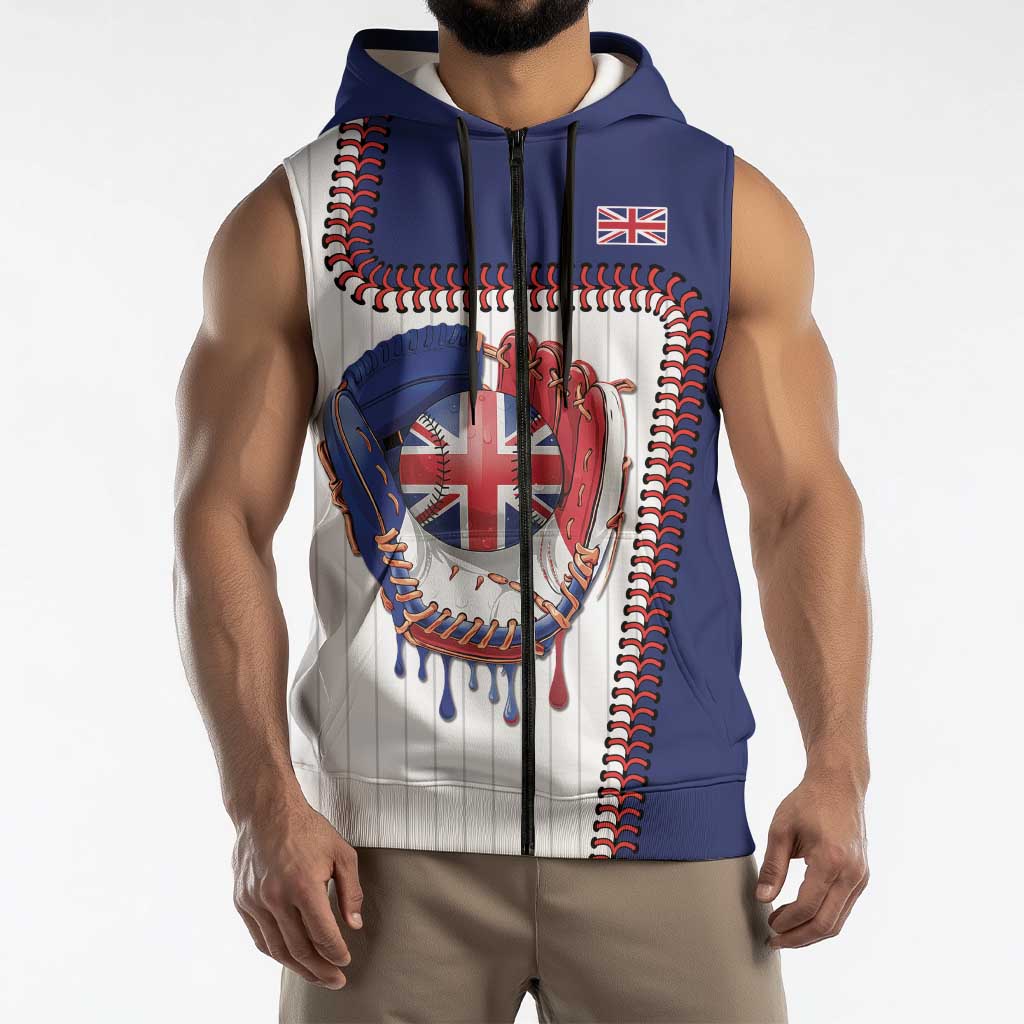 Custom Dripping Baseball Great Britain Sleeveless Zip Hoodie